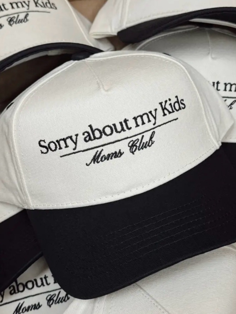NWT "Sorry About My Kids" Moms Club Two-Tone Trucker Hat - White/Black